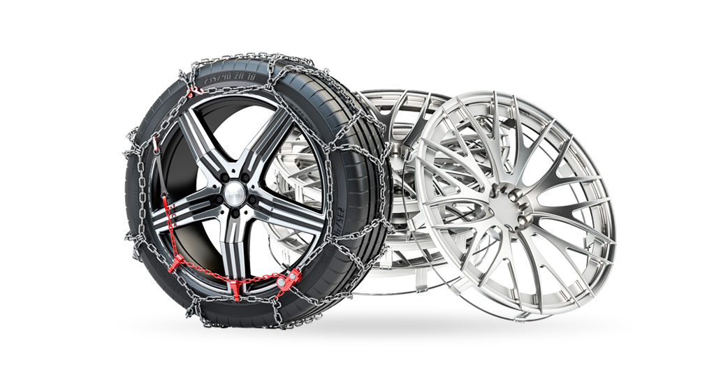 Radzubehör mit Schneekette und Radzierblende